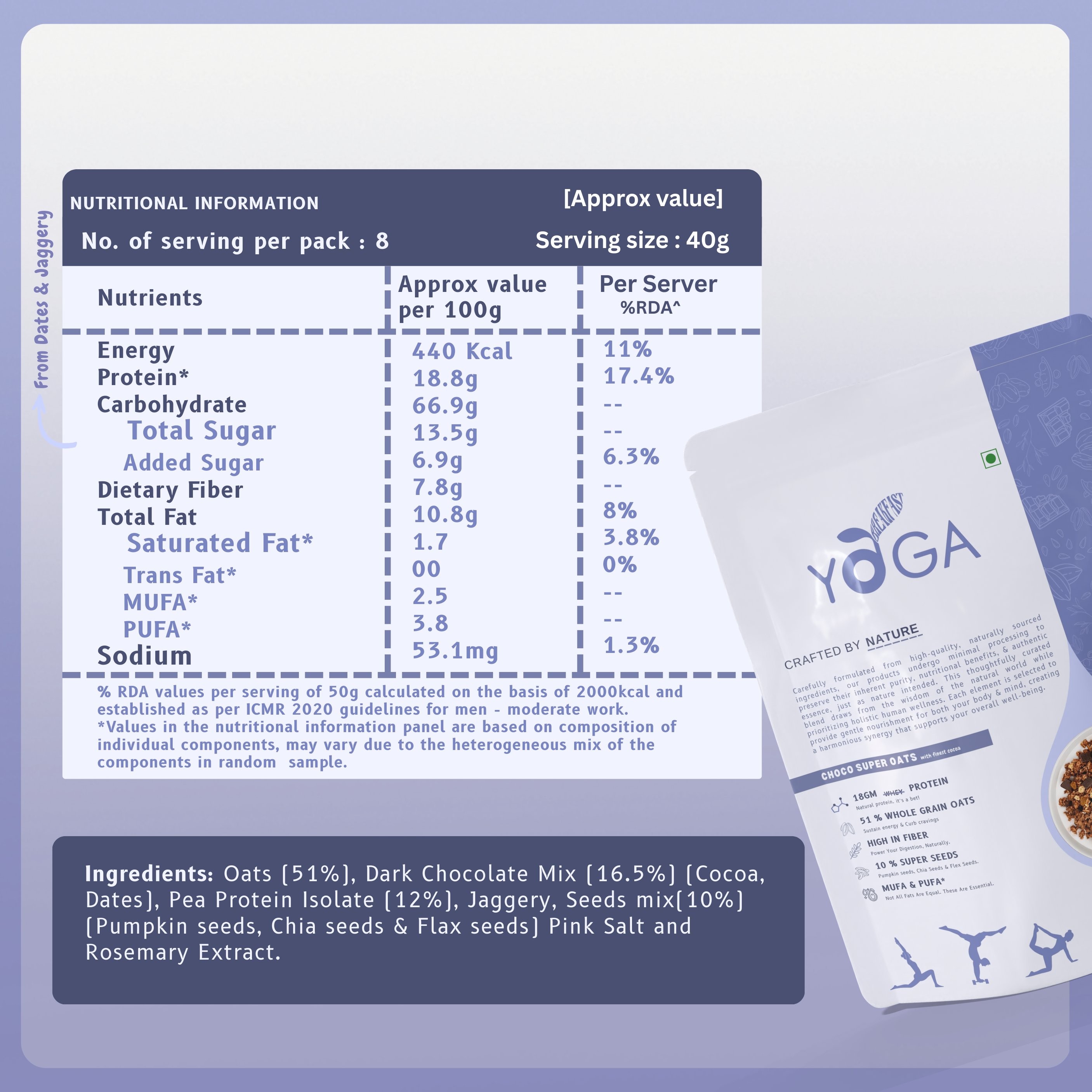 Nutritional values and ingredient information of high-protein oats