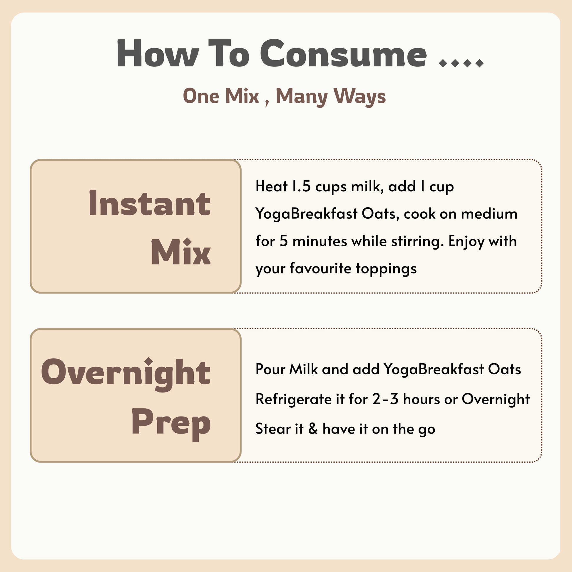 How to consume high-protein oats showing simple preparation steps with milk 